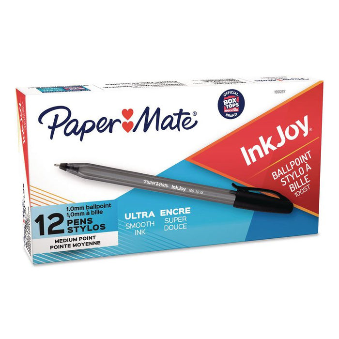 InkJoy 100 Ballpoint Pen, Stick, Medium 1 mm, Black Ink, Smoke/Black Barrel, Dozen