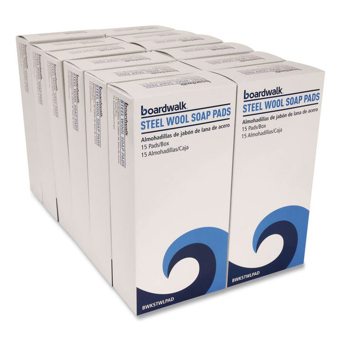 Steel Wool Soap Pads, 3 x 2.5, Blue, 15 Pads/Box, 12 Boxes/Carton
