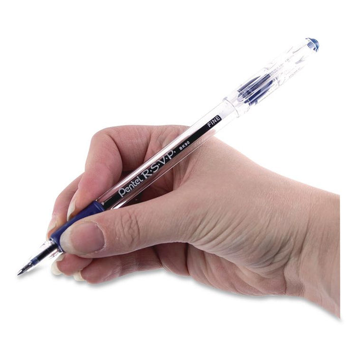 R.S.V.P. Ballpoint Pen, Stick, Fine 0.7 mm, Blue Ink, Clear/Blue Barrel, Dozen