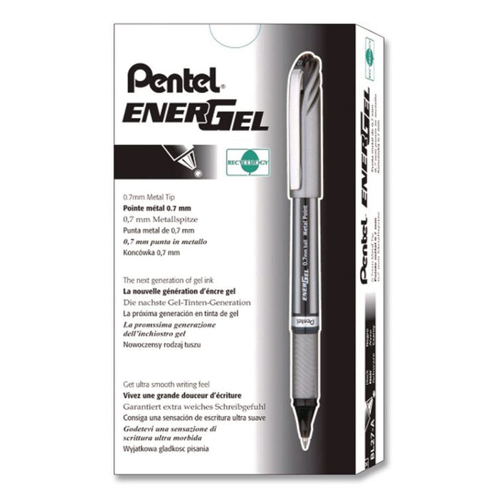 EnerGel NV Gel Pen, Stick, Medium 0.7 mm, Black Ink, Gray/Black Barrel, Dozen