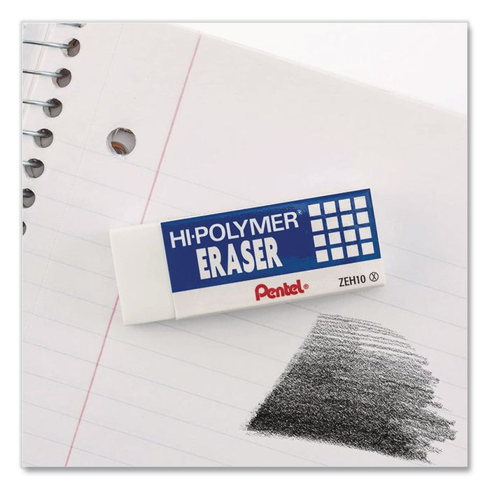 Hi-Polymer Eraser, For Pencil Marks, Rectangular Block, Medium, White, 3/Pack