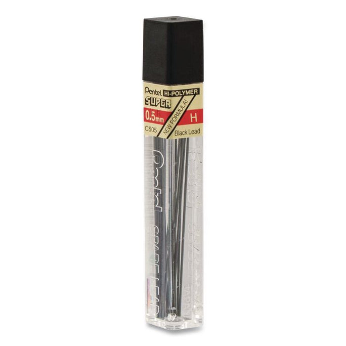 Super Hi-Polymer Lead Refills, 0.5 mm, H, Black, 12/Tube