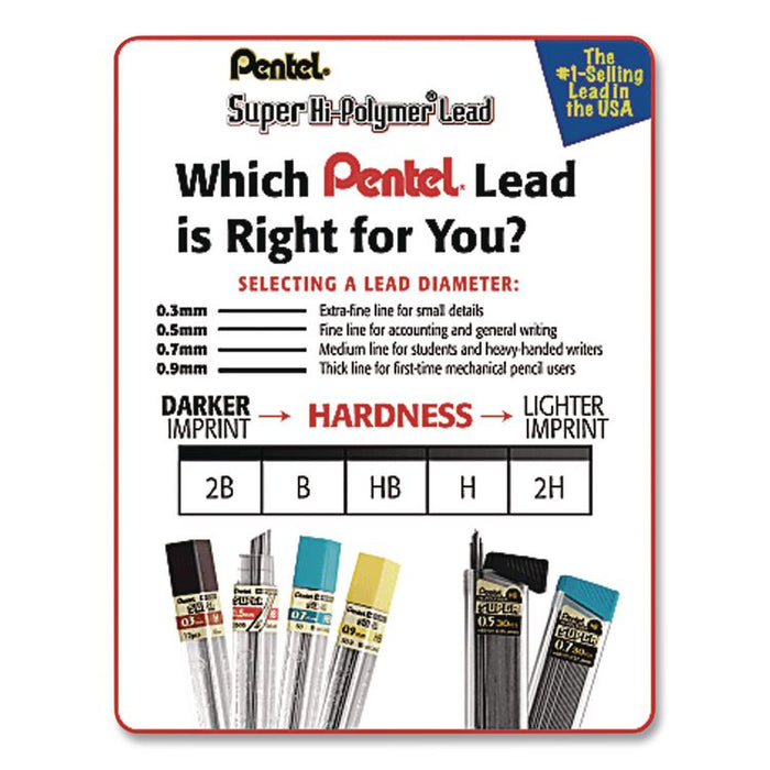 Super Hi-Polymer Lead Refills, 0.5 mm, HB, Black, 12/Tube