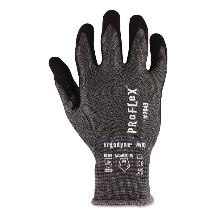 ProFlex 7043 ANSI A4 Nitrile Coated CR Gloves, EN388: 4X42D, 10" Long, X-Small (6), Gray, Pair