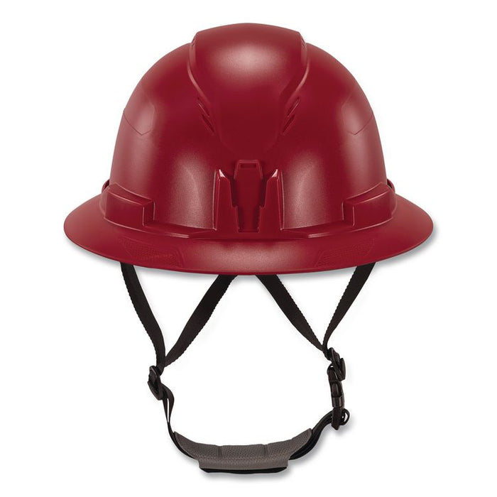 Skullerz 8963 Full Brim Class E Safety Helmet, 6-Point Standard Ratchet Suspension, One Size Fits Most (6.5 to 8), Red