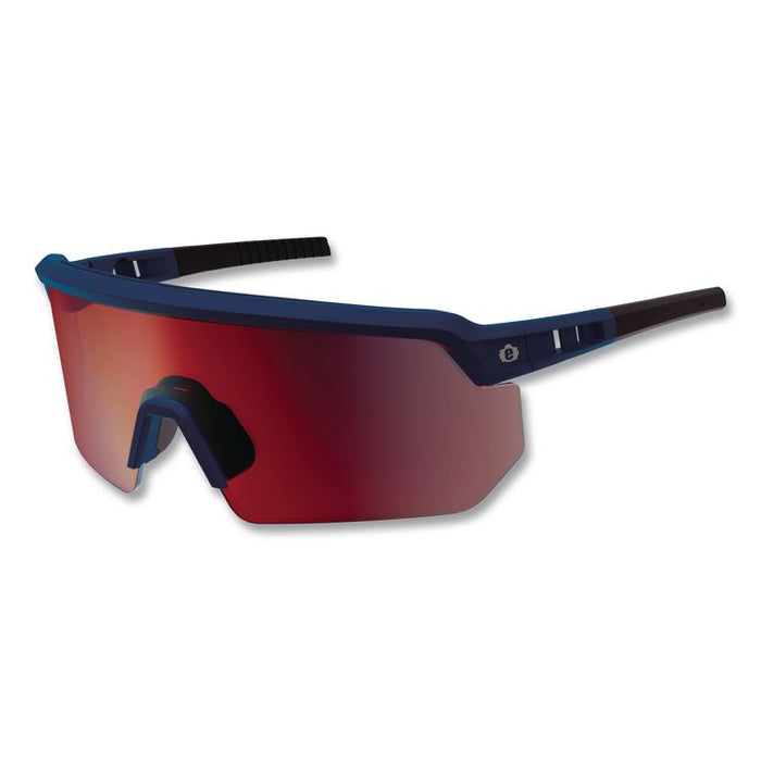 Skullerz AEGIR Color Enhancing Anti-Scratch Anti-Fog Safety Glasses, Matte Blue Half Frame, Mirrored High Contrast Red Lens