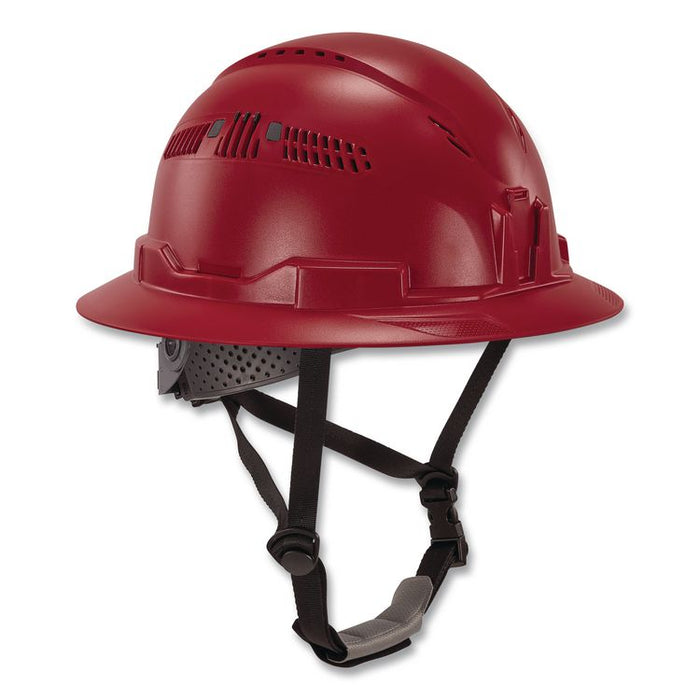 Skullerz 8964 Full Brim Class C Safety Helmet, Vented, 6-Point Standard Ratchet Suspension, One Size Fits Most, Red