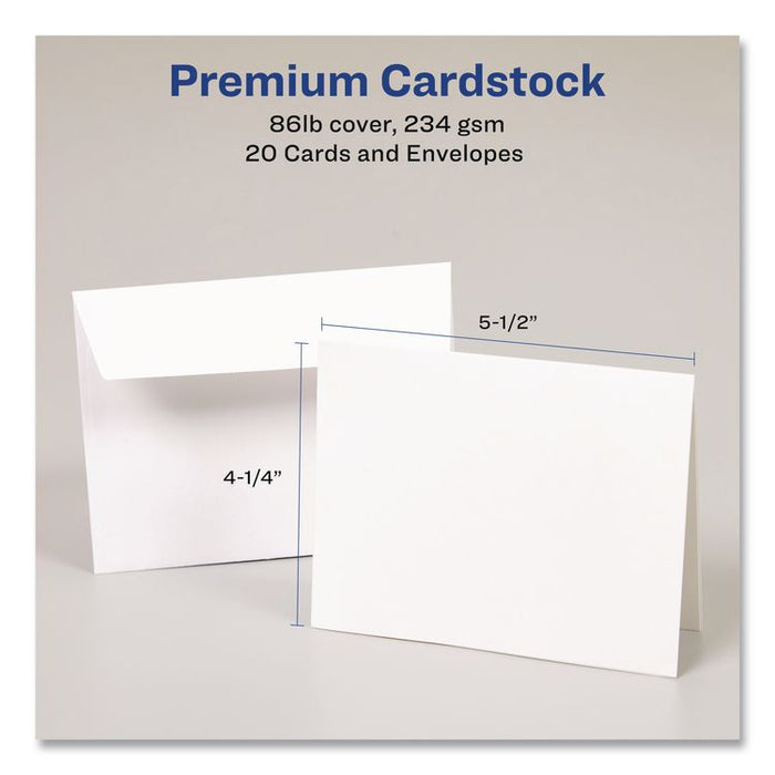 Quarter-Fold Greeting Cards with Matching Envelopes, 80 lb, 5.5 x 4.25, Matte White, 1 Card/Sheet, 20 Sheets/Pack
