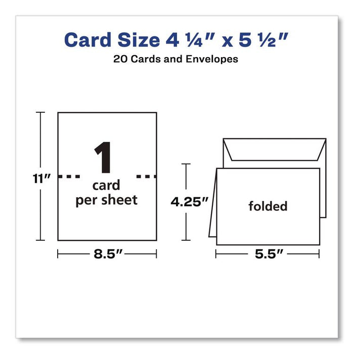 Quarter-Fold Greeting Cards with Matching Envelopes, 80 lb, 5.5 x 4.25, Matte White, 1 Card/Sheet, 20 Sheets/Pack