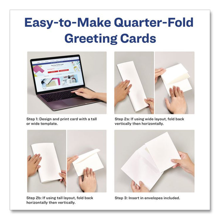 Quarter-Fold Greeting Cards with Matching Envelopes, 80 lb, 5.5 x 4.25, Matte White, 1 Card/Sheet, 20 Sheets/Pack