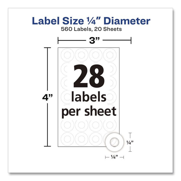 Hole Reinforcement Labels, 0.25 dia, White, 560/Pack