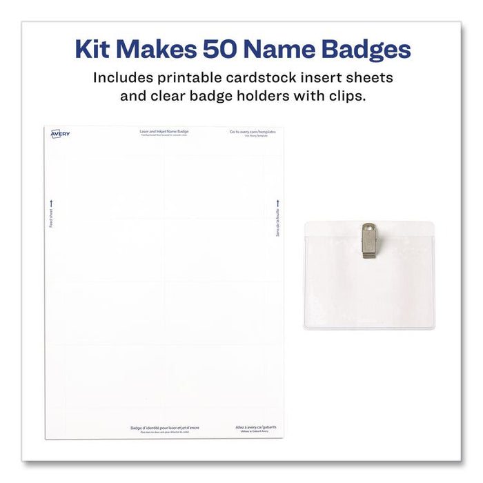 Clip-Style Name Badge Kit, Clear, 3 x 4 Insert, 50 Badges/Box, 5 Boxes/Carton