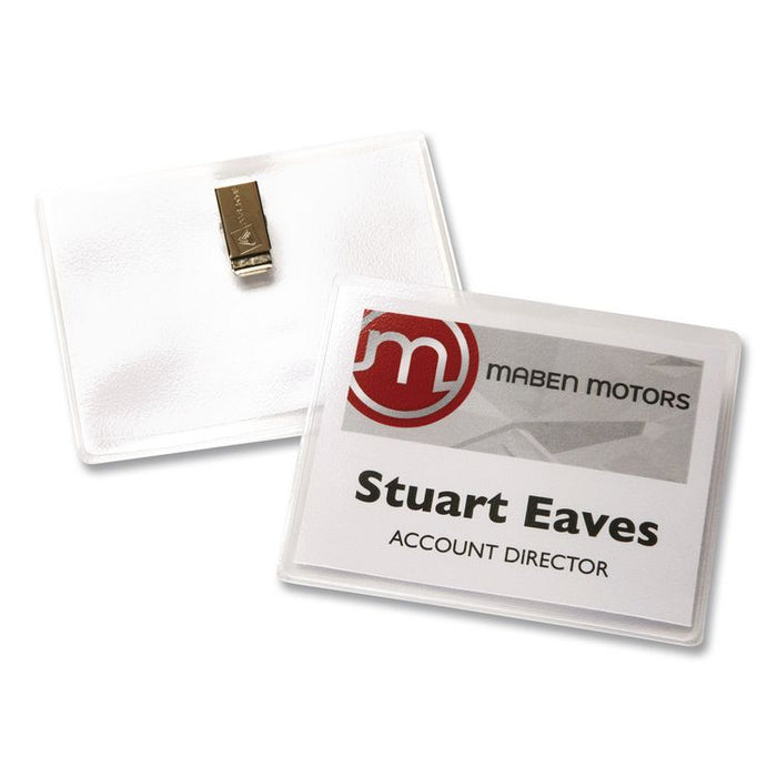 Clip-Style Name Badge Kit, Clear, 3 x 4 Insert, 50 Badges/Box, 5 Boxes/Carton