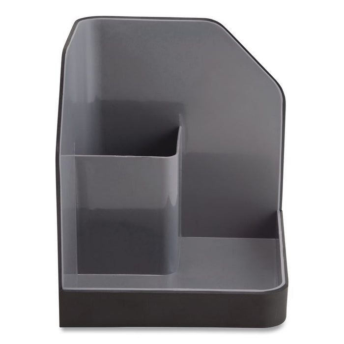 Fusion Plastic Corner Desktop Supplies Organizer, 2 Compartments, 6.67 x 7.4 x 6.67, Gray/Black, Plastic