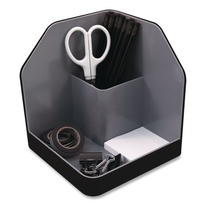 Fusion Plastic Corner Desktop Supplies Organizer, 2 Compartments, 6.67 x 7.4 x 6.67, Gray/Black, Plastic