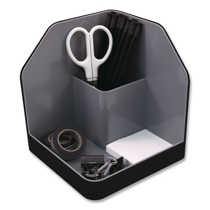 Fusion Plastic Corner Desktop Supplies Organizer, 2 Compartments, 6.67 x 7.4 x 6.67, Gray/Black, Plastic