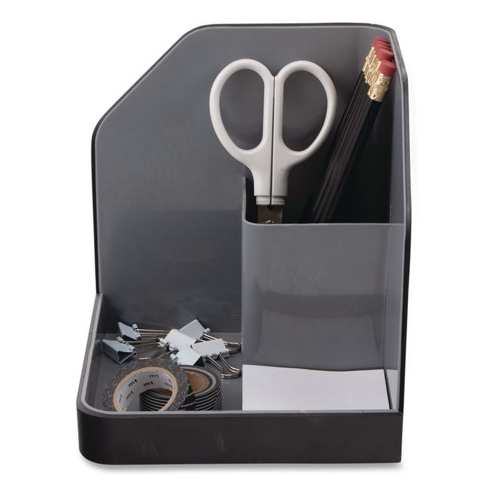Fusion Plastic Corner Desktop Supplies Organizer, 2 Compartments, 6.67 x 7.4 x 6.67, Gray/Black, Plastic