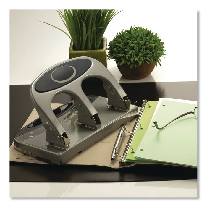 45-Sheet Deluxe Desktop 3-Hole Punch, 0.25" Holes, Silver/Navy