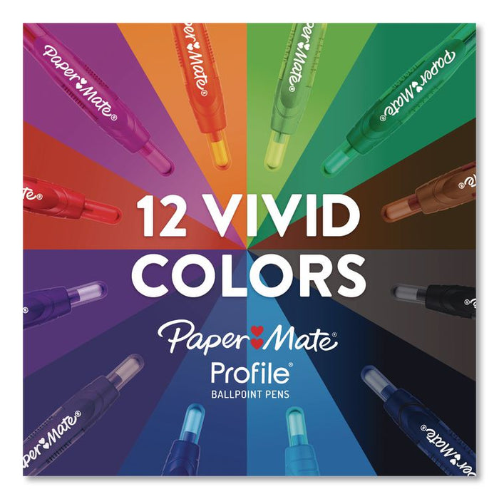 Profile Ballpoint Pen, Retractable, Bold 1.4 mm, Assorted Ink and Barrel Colors, 12/Set