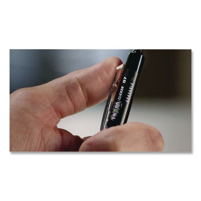FriXion Ball Clicker Erasable Gel Pen, Retractable, Fine 0.7 mm, Black Ink, Black Barrel, 3/Pack