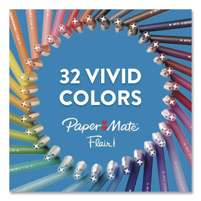 Flair Felt Tip Porous Point Pen, Stick, Medium 0.7 mm, Red Ink, Red Barred, 4/Pack