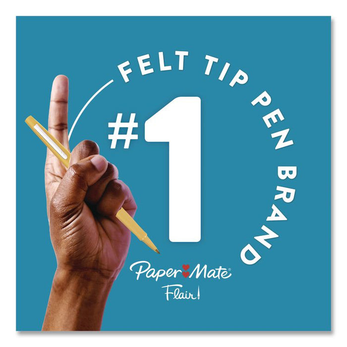 Flair Felt Tip Porous Point Pen, Stick, Medium 0.7 mm, Black Ink, Black Barrel, 4/Pack