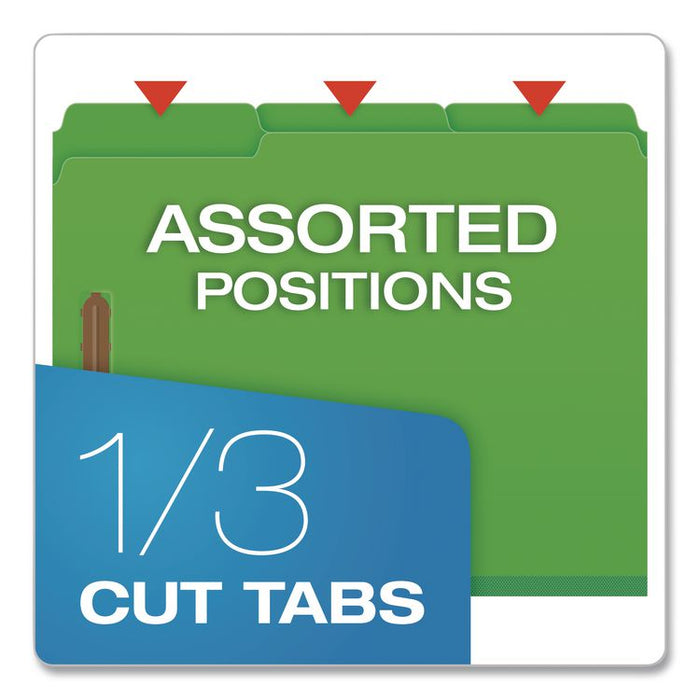 Top Tab Fastener Folder, 1/3-Cut Tab: Assorted, Expands 2", 2 Fasteners, Letter Size, Green, 25/Box