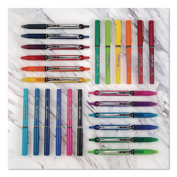 Precise V5 Rollerball Pen, Stick, Extra-Fine 0.5 mm, Red Ink, Red/Clear Barrel, 5/Pack