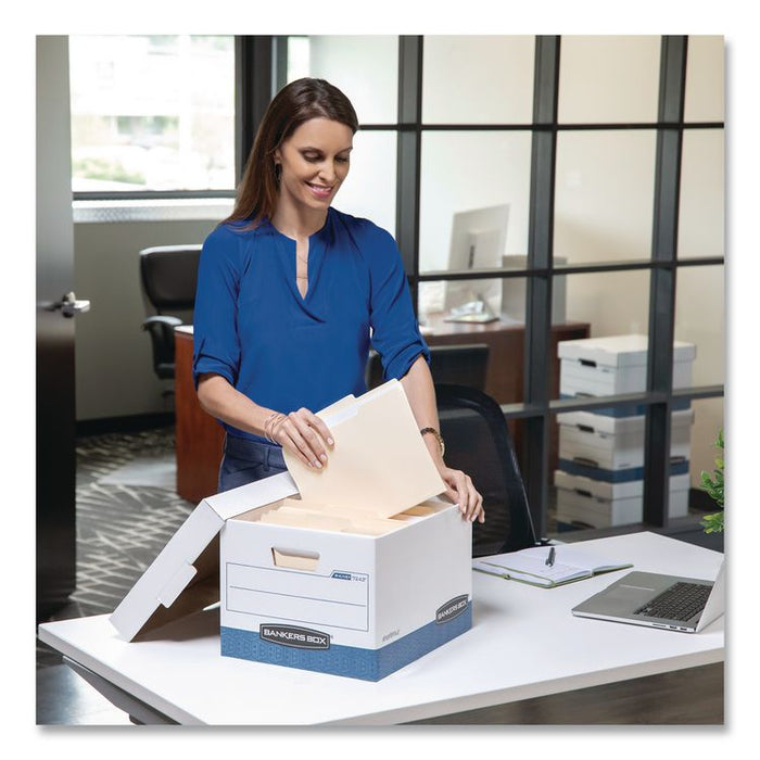 PRESTO Heavy-Duty Storage Boxes, Letter/Legal Files, 12 x 15 x 10, White/Blue, 4/Carton