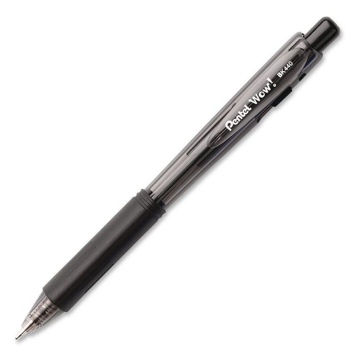 WOW! Ballpoint Pen, Retractable, Medium 1 mm, Black Ink, Smoke/Black Barrel, 18/Pack