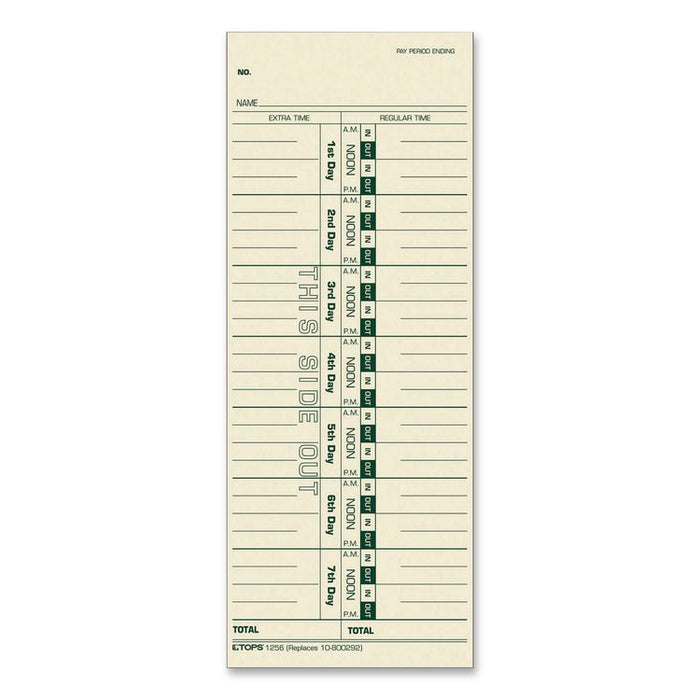 Time Clock Cards, Replacement for 30/1912R/10-800292, One Side, 3.5 x 9, 100/Pack