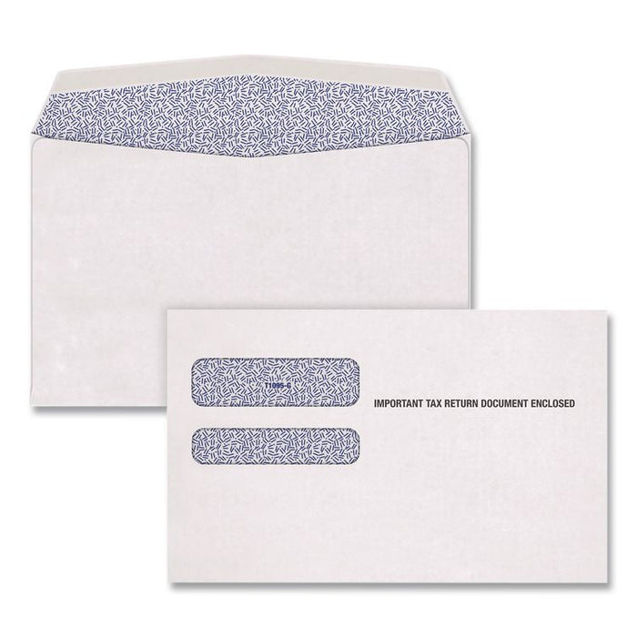Double-Window 1095 B and C Tax Form Envelopes, Commercial Flap, Gummed Closure, 5.63 x 9, White, 100/Pack