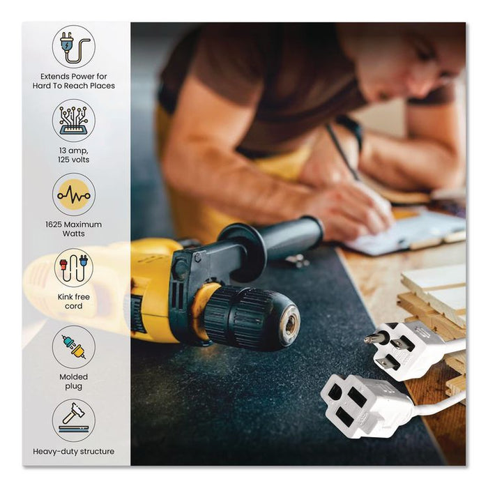 16 AWG Outdoor Extension Cord, 18 ft, 13 A, White