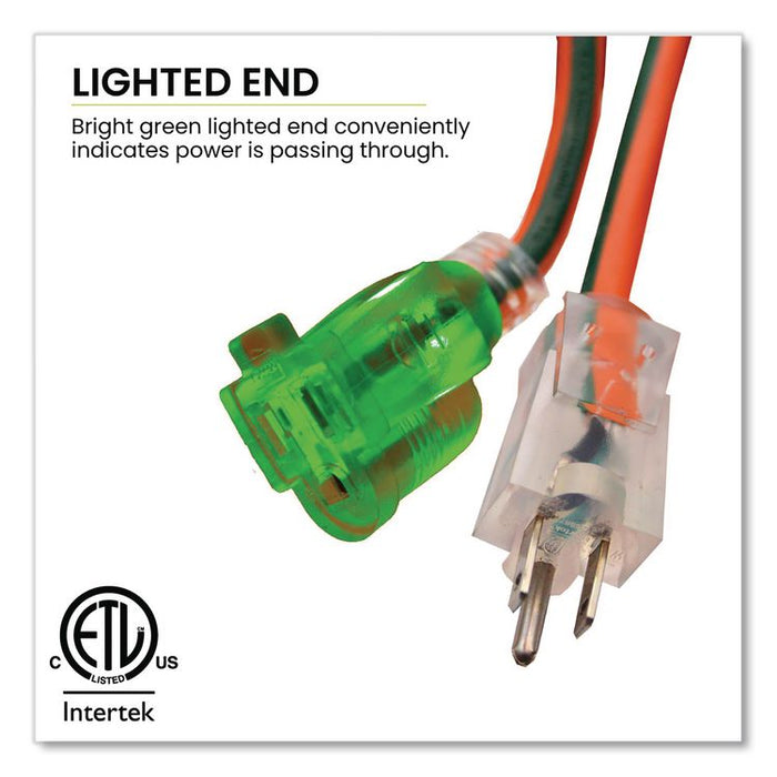 12 AWG Lighted End Heavy-Duty Extension Cord, 50 ft, 15 A, Orange/Black