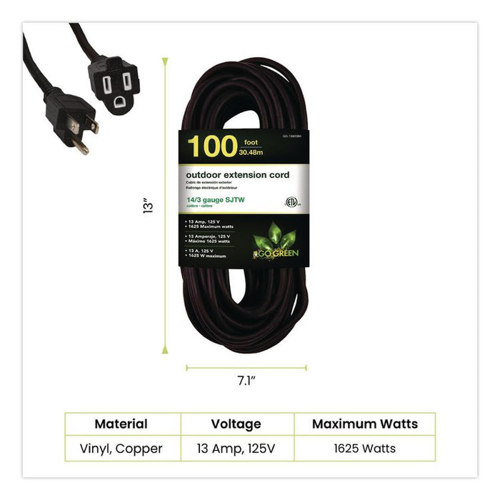 14 AWG Heavy-Duty Extension Cord, 100 ft, 13 A, Black