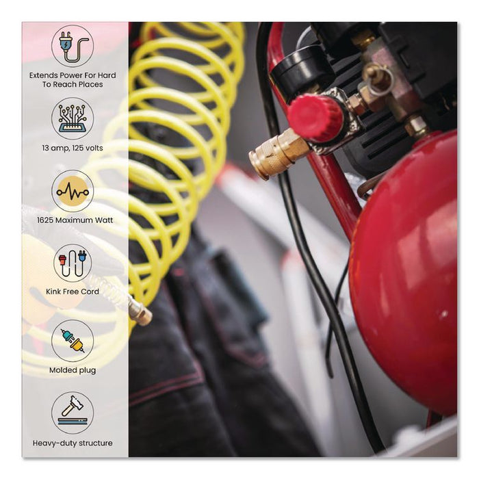 14 AWG Heavy-Duty Extension Cord, 100 ft, 13 A, Black