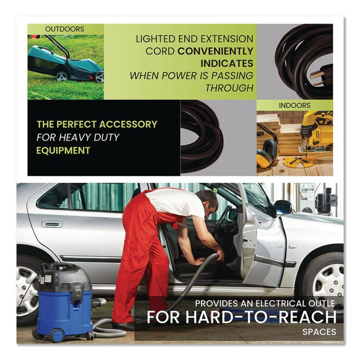 14 AWG Lighted End Heavy-Duty Extension Cord, 50 ft, 15 A, Black