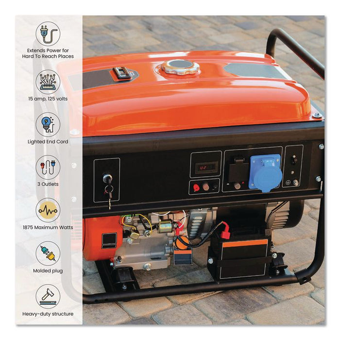 12 AWG 3-Outlet Heavy-Duty Extension Cord, 2 ft, 15 A, Orange