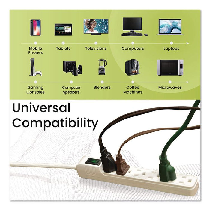 6 Outlet Mini Surge Protector, 2 ft Cord, 160 J, Black