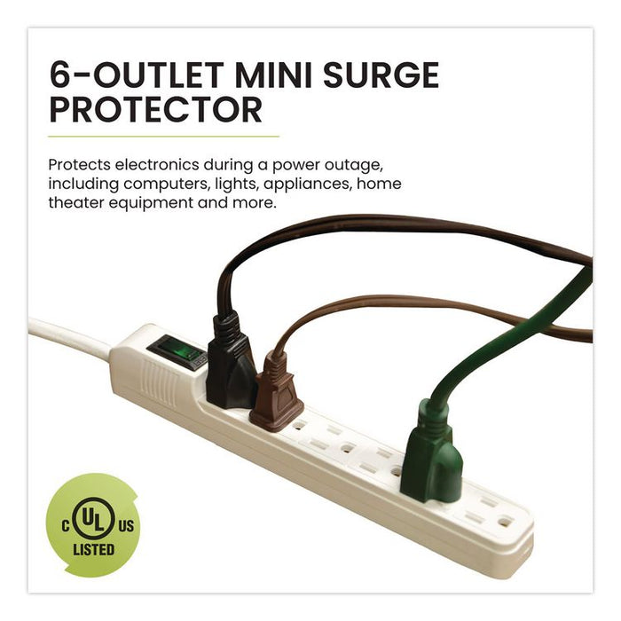 6 Outlet Mini Surge Protector, 2 ft Cord, 160 J, Black