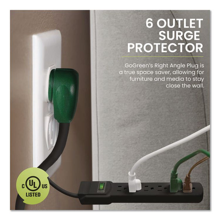 6 Outlet Surge Protector, 12 ft Cord, 250 J, Black