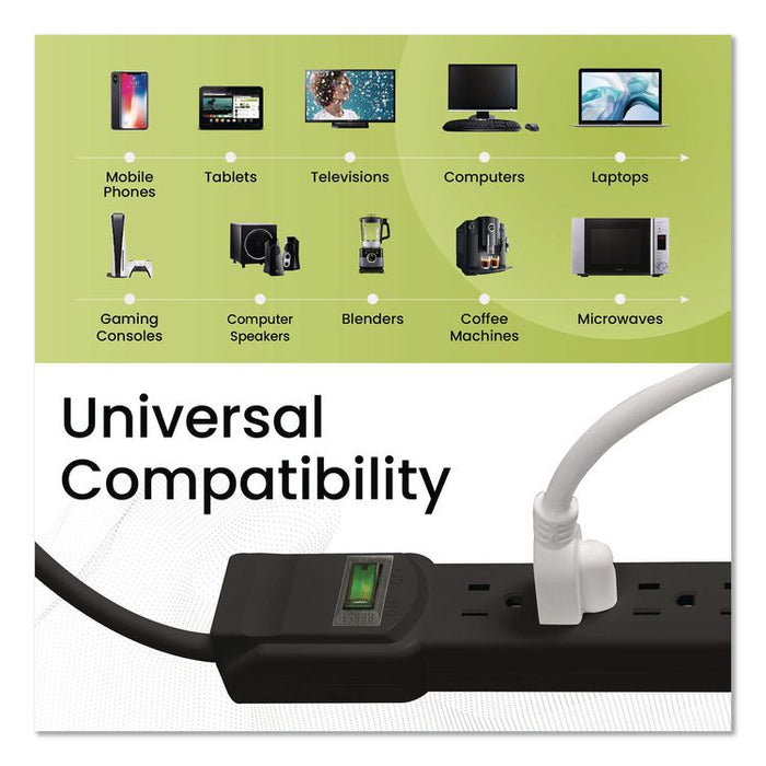 6 Outlet Surge Protector, 12 ft Cord, 250 J, Black