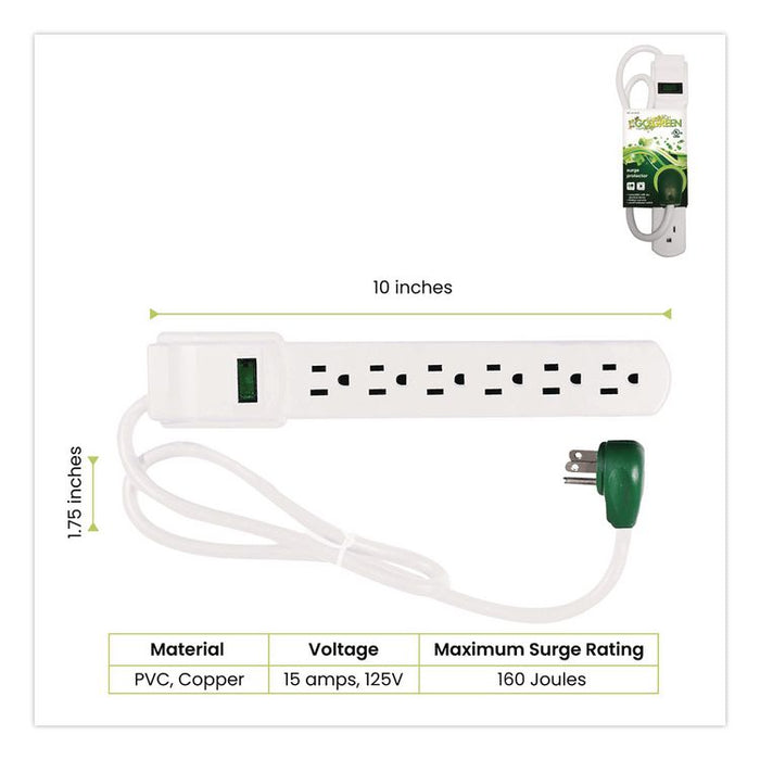 6 Outlet Surge Protector, 2.5 ft Cord, 160 J, White