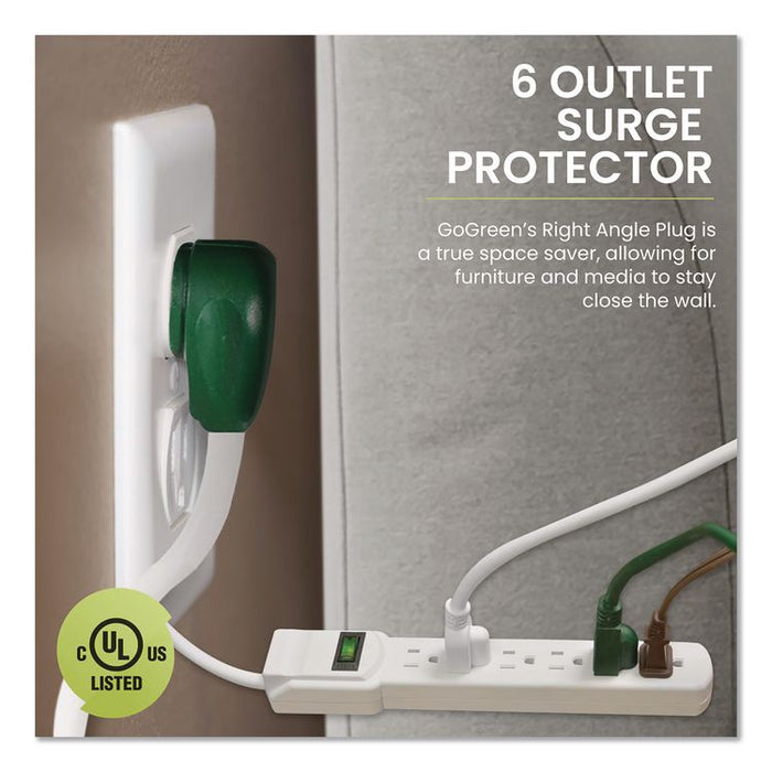 6 Outlet Surge Protector, 2.5 ft Cord, 160 J, White