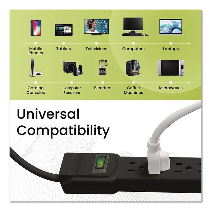 6 Outlet Surge Protector, 2.5 ft Cord, 160 J, Black