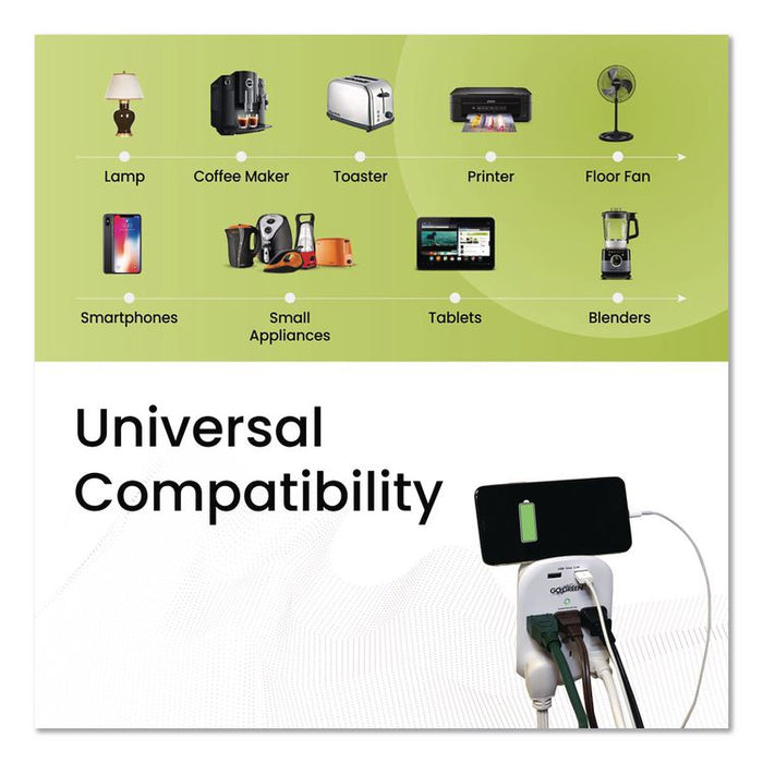 6 Outlet 4 USB Wall Tap, 735 J, White