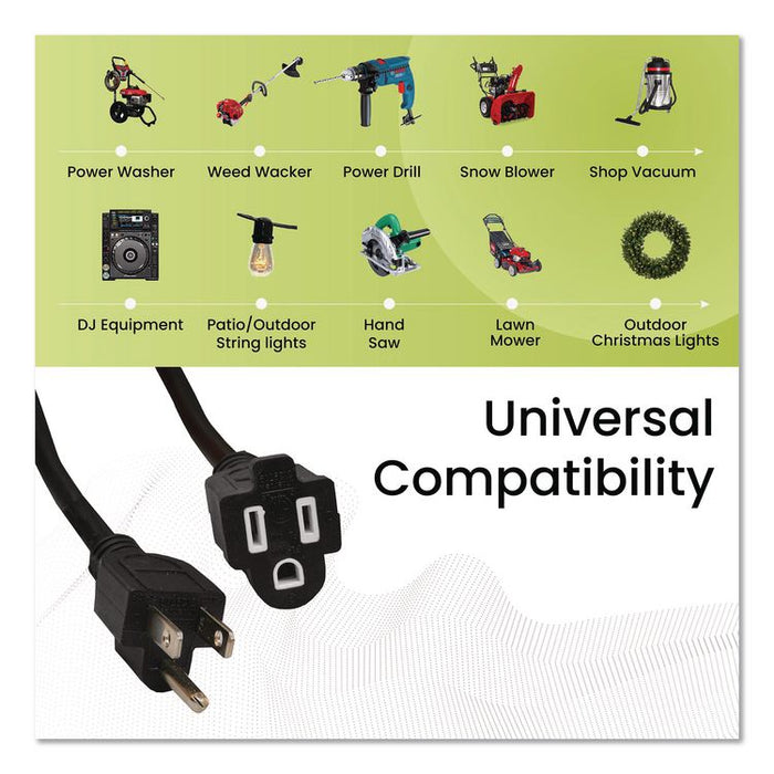 16 AWG Outdoor Extension Cord, 15 ft, 13 A, Black