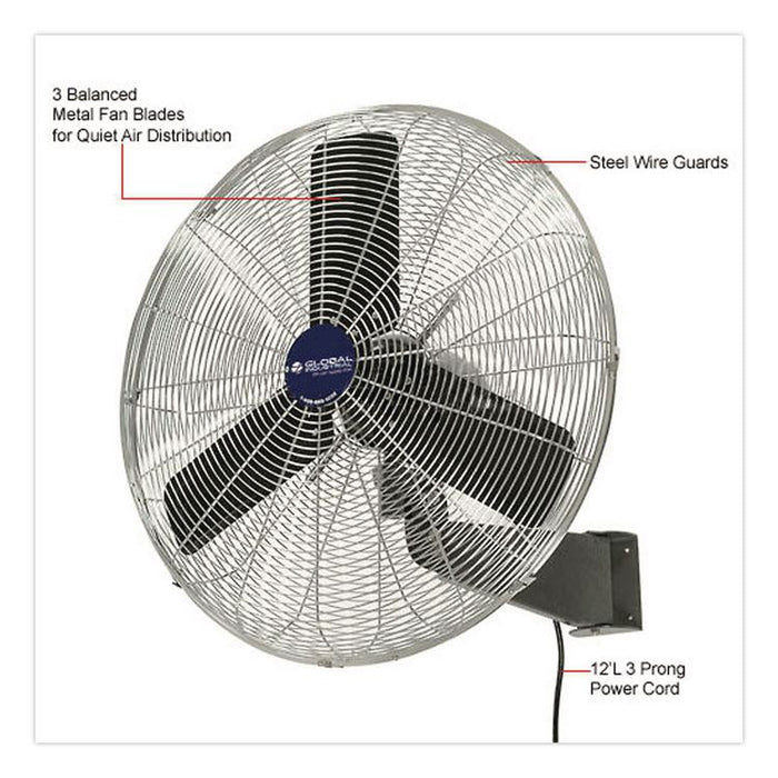 Oscillating Wall Mount Fan, 24", 3 Speeds, Black
