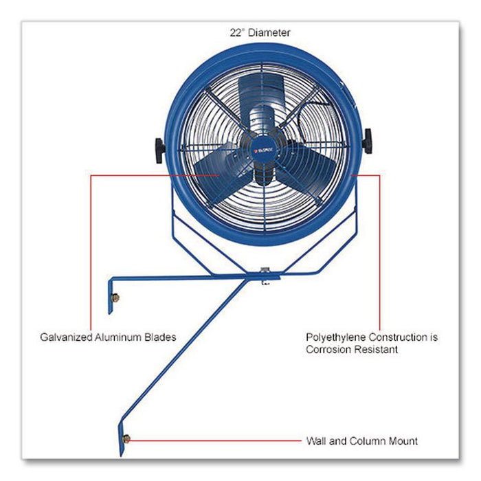 High Velocity Fan, Wall and Column Mount, 22", 1 Speed, Blue