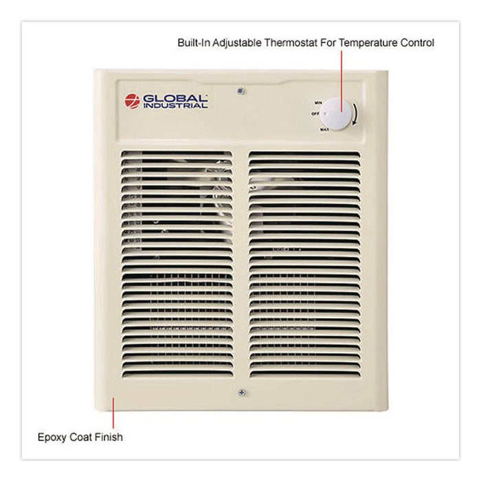 Fan Forced Wall Heater, Shaded Pole Motor, 1,500 W, 10.63 x 4.75 x 12.25, White